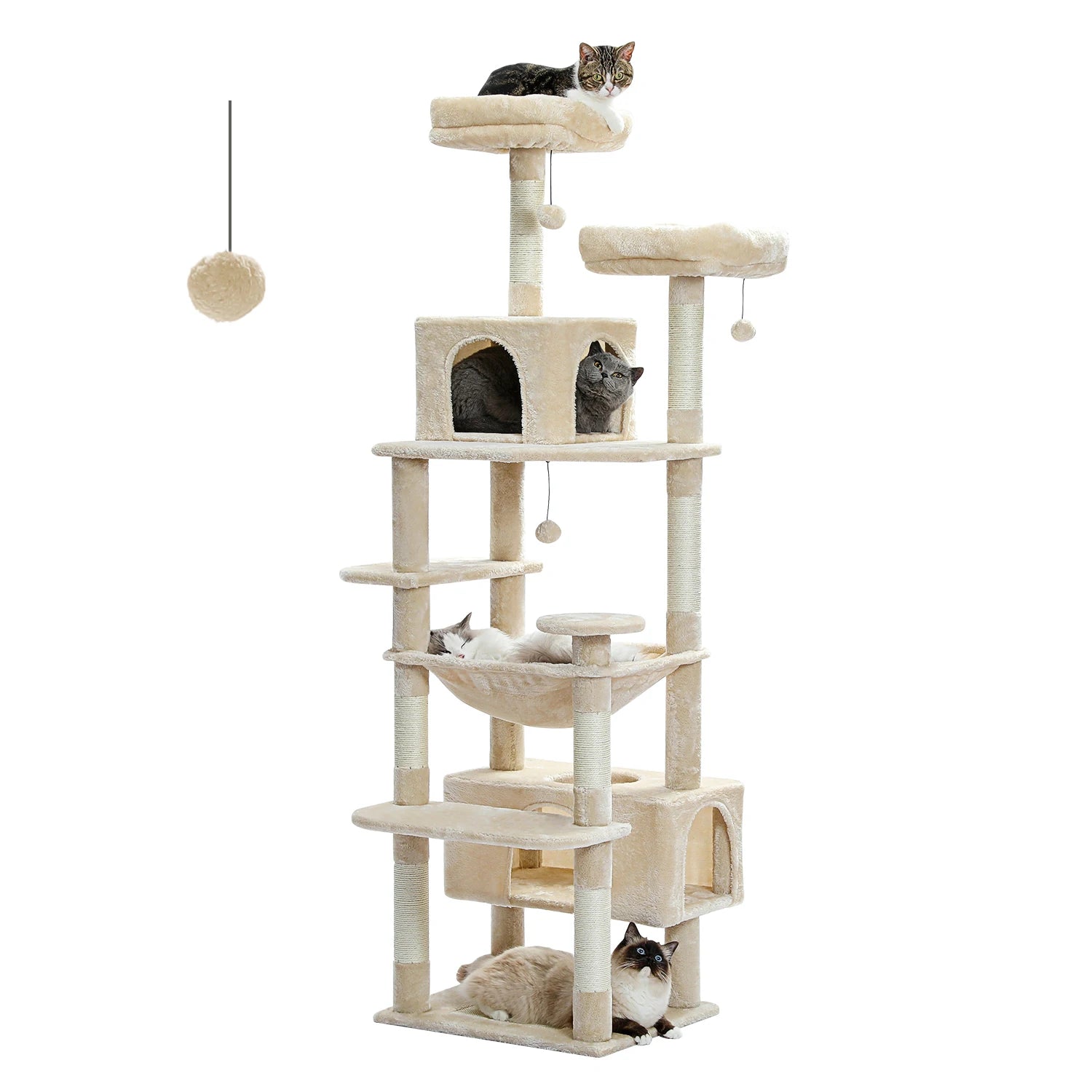 Large Cat Tree Tower 🐱🏡 | Scratching Posts + Hammock + Toys (136/164/184cm)