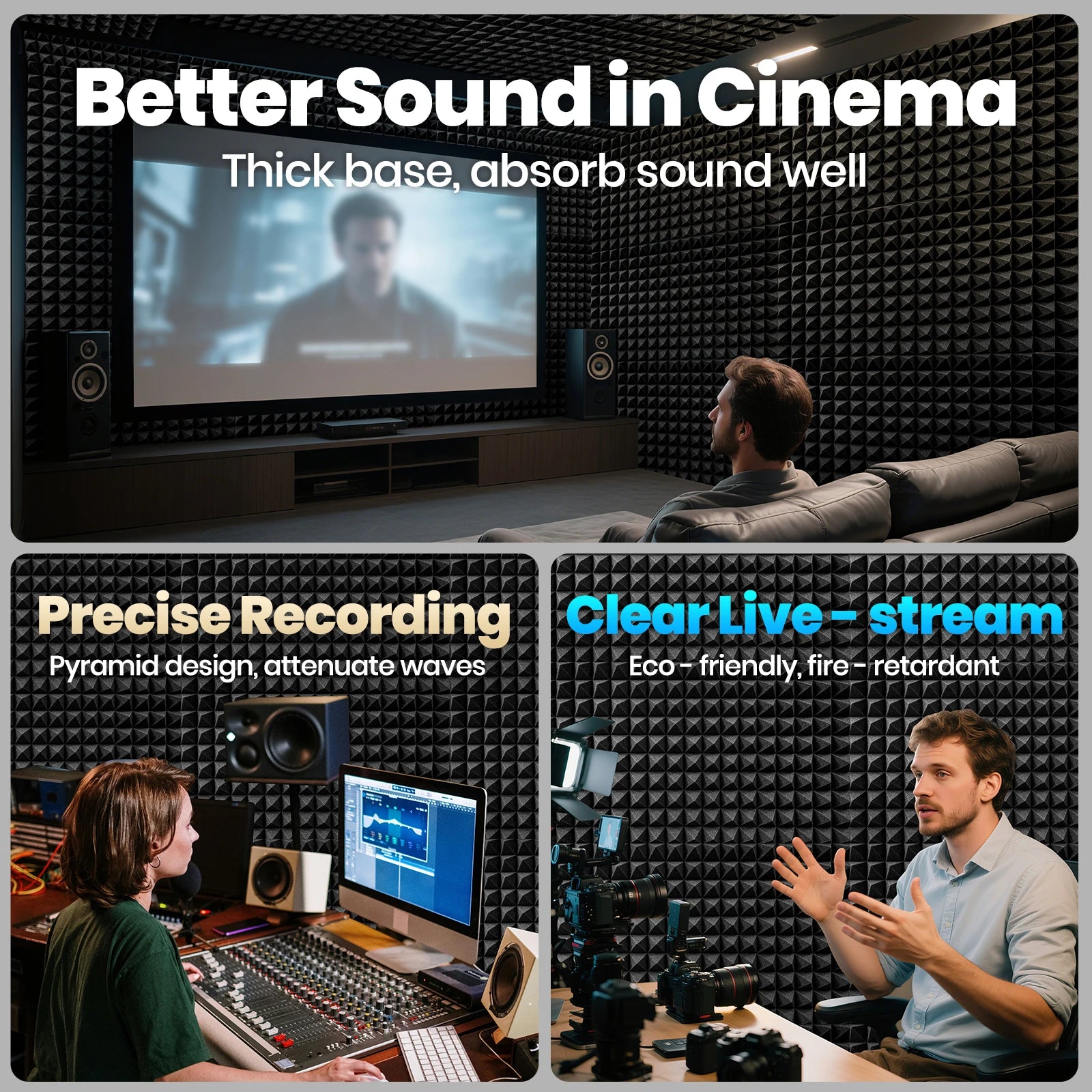 24-Pack Pyramid Acoustic Foam Panels 🎙️✨ | 12”×12”×2” Soundproof Tiles + 120 Adhesive Tabs