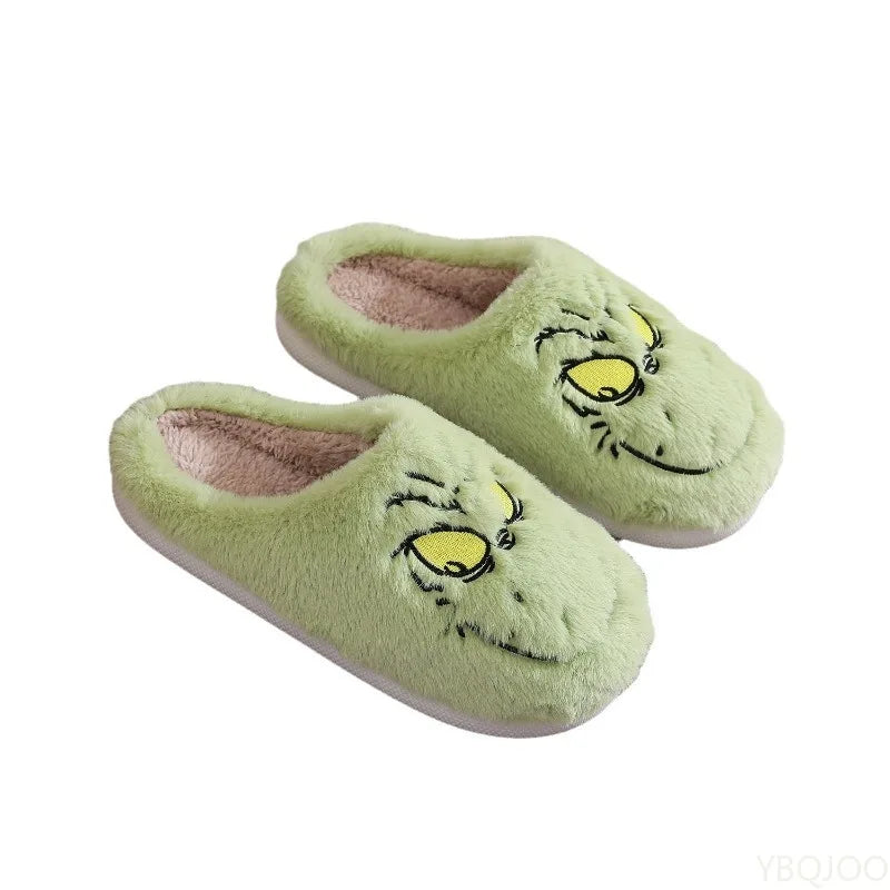 💚😈 Grinch Face Slippers – Funny Green Unisex Cozy House Slippers (Perfect Gift!)