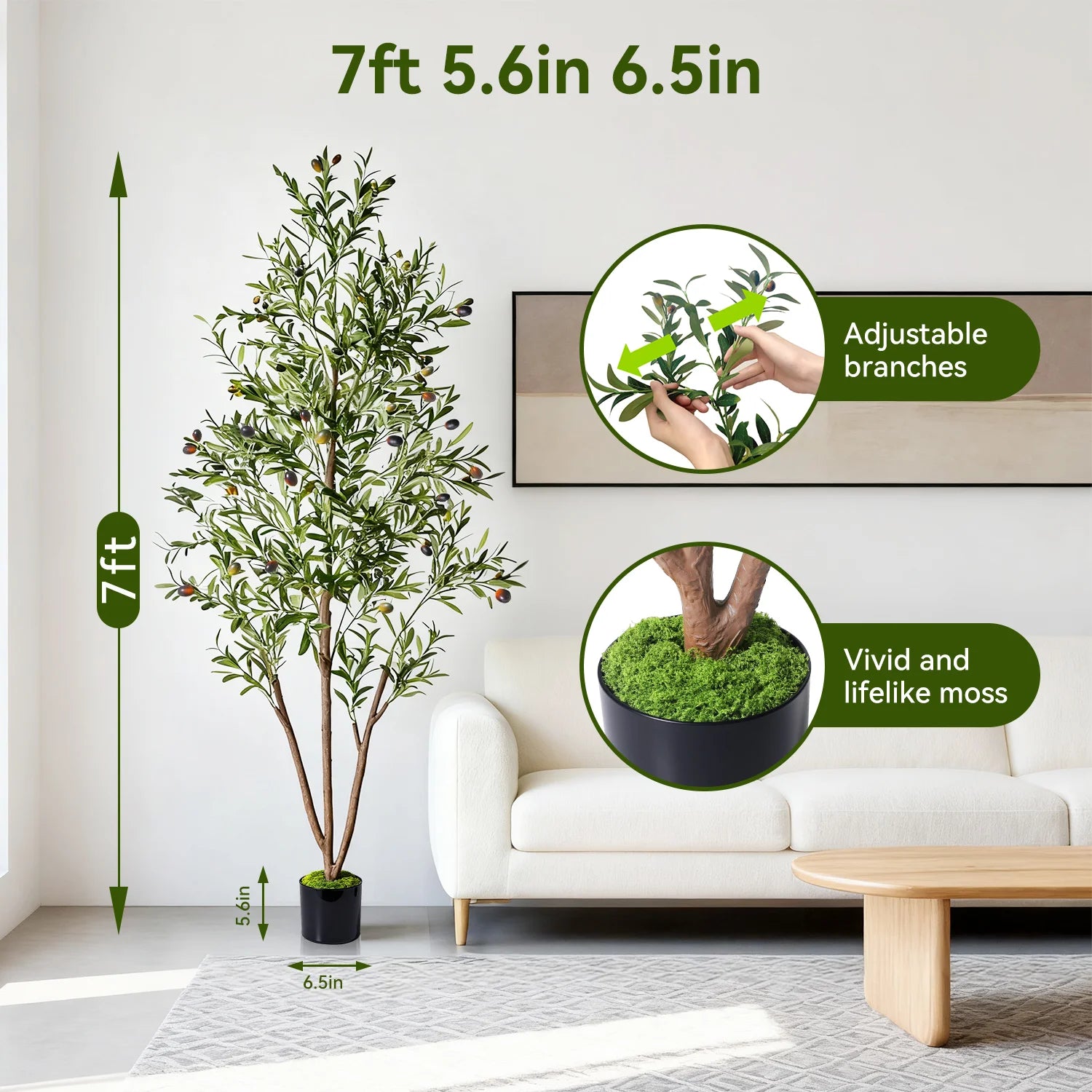 7FT Artificial Olive Tree 🌿🫒 | Anti-Tip Stable Faux Plant