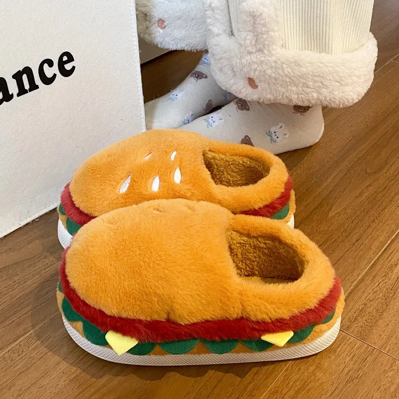 🍔🥿 Hamburger Slippers – Super Soft Cozy Home Slippers (Funny Food Design)
