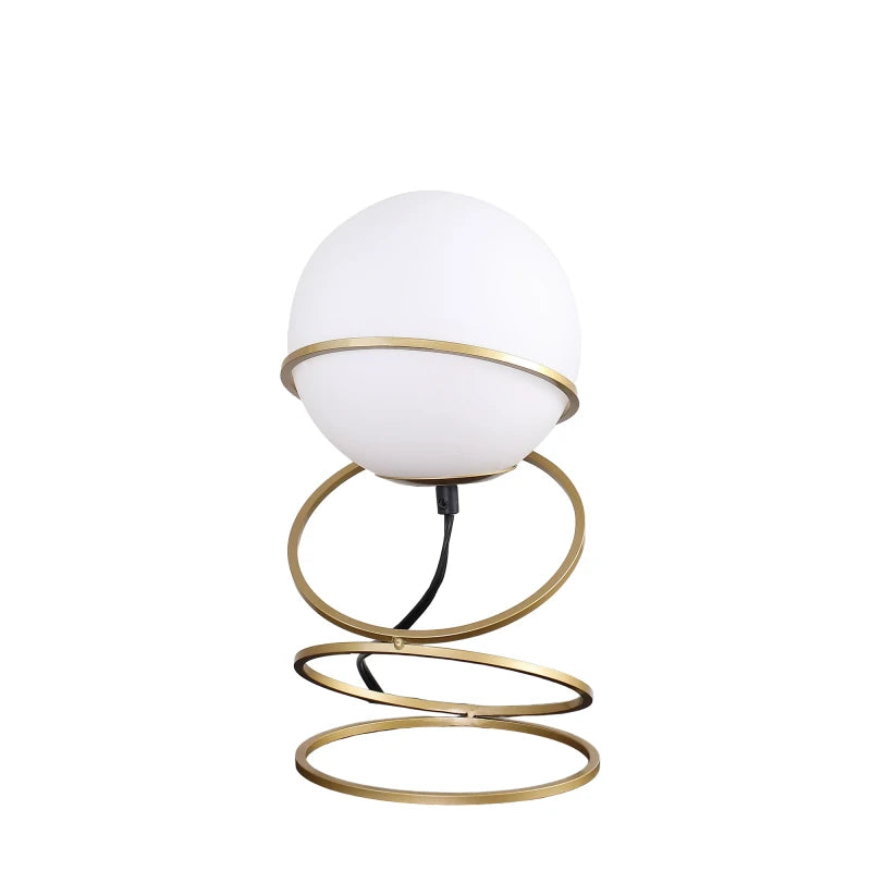 Modern Gold Spiral Glass Globe Lamp ✨💛 | 13.5” Table Lamp (4-Ring Metal Design)