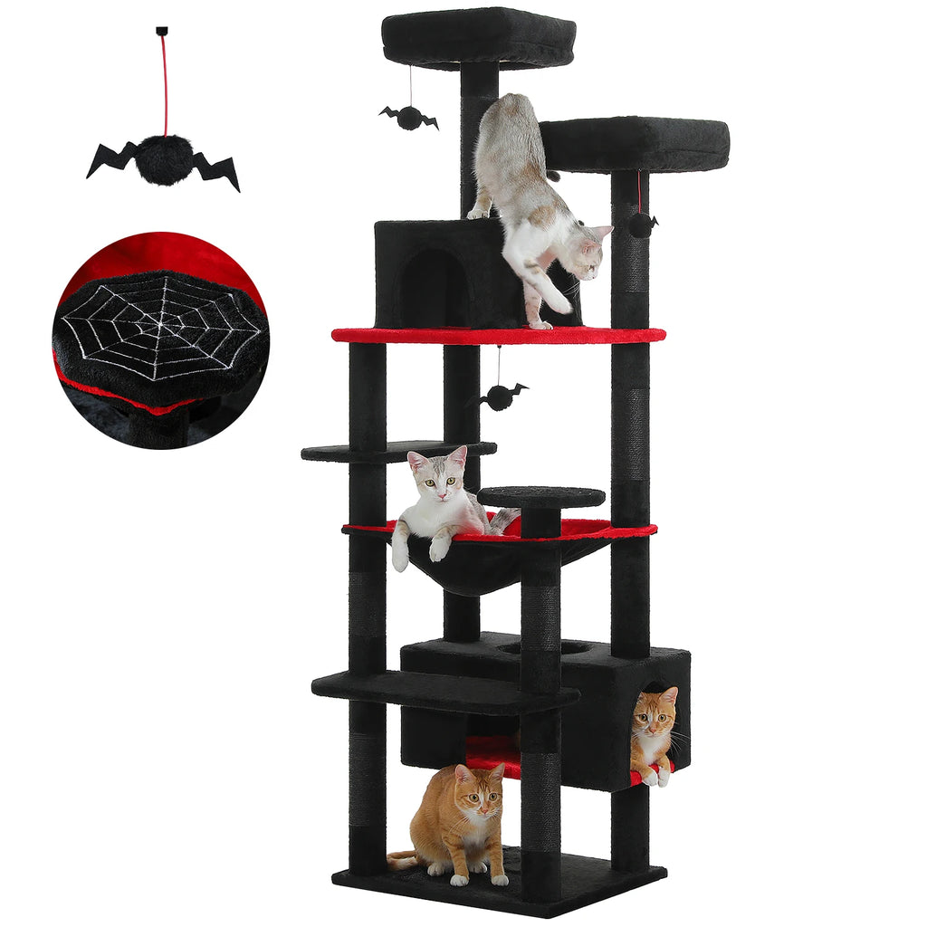 Large Cat Tree Tower 🐱🏡 | Scratching Posts + Hammock + Toys (136/164/184cm)