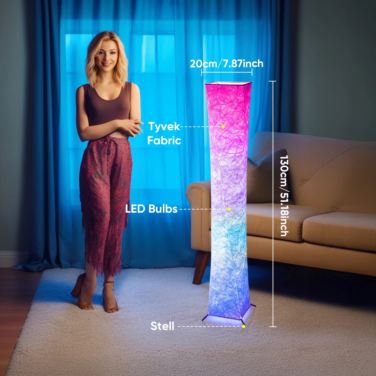52” RGB Floor Lamp 🌈✨ | Slim Soft Light + Fabric Shade (Remote + Dimmer)