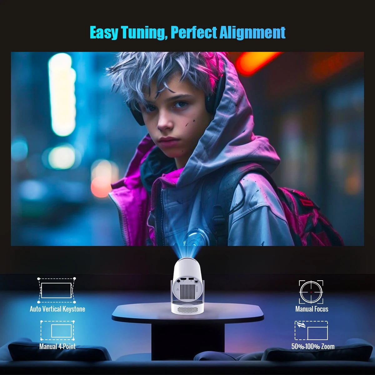 📽️✨ 4K Smart Projector – Android 11, Wi-Fi 6, Bluetooth 5.4, 8000 Lumens with 5W Speaker