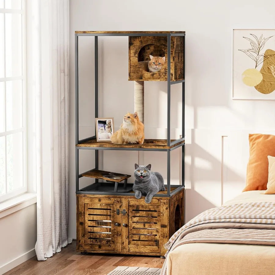 All-in-One Cat Cabinet 🐱🏡✨ | Hidden Litter Box + Feeding Station + Play Top