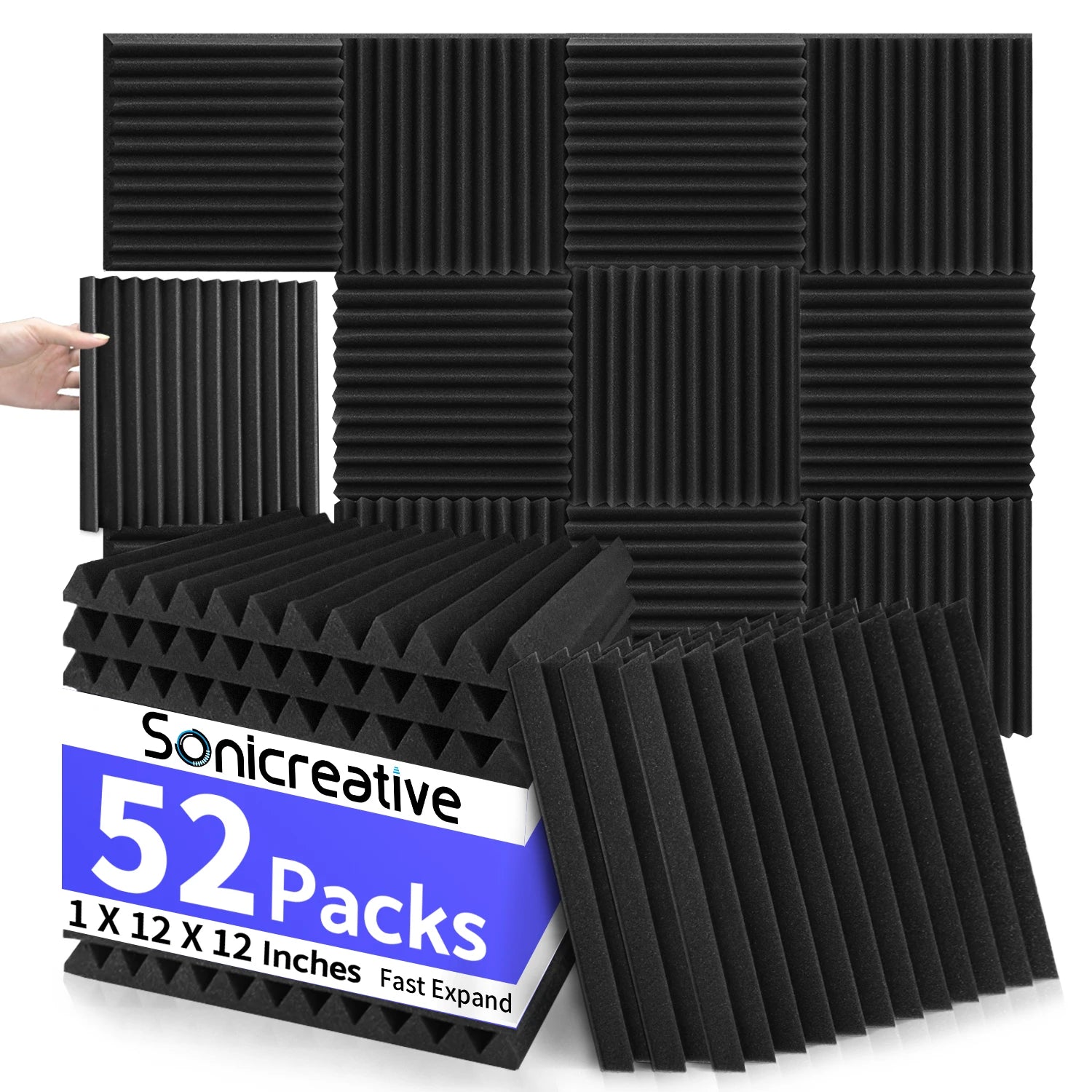 52-Pack Acoustic Foam Panels 🎙️🎧 | 12”×12” Soundproof Wall Tiles for Studio
