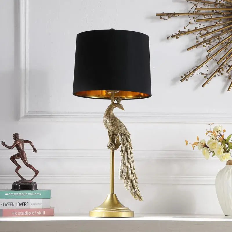 Golden Peacock Table Lamp 🦚✨ | Elegant Polyresin Pedestal Design