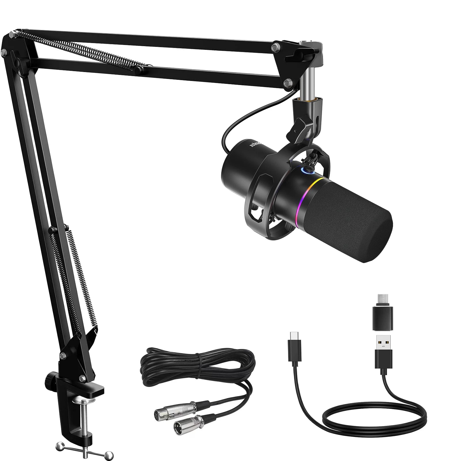 USB/XLR Dynamic Microphone Kit 🎙️✨ | RGB + Mute + Noise Cancelling (Streaming/Podcast/Gaming)