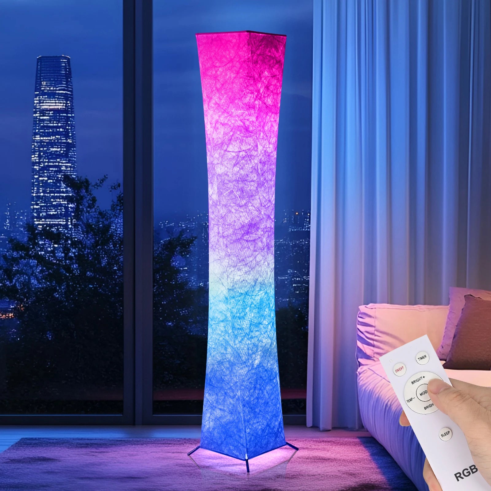 52” RGB Floor Lamp 🌈✨ | Slim Soft Light + Fabric Shade (Remote + Dimmer)