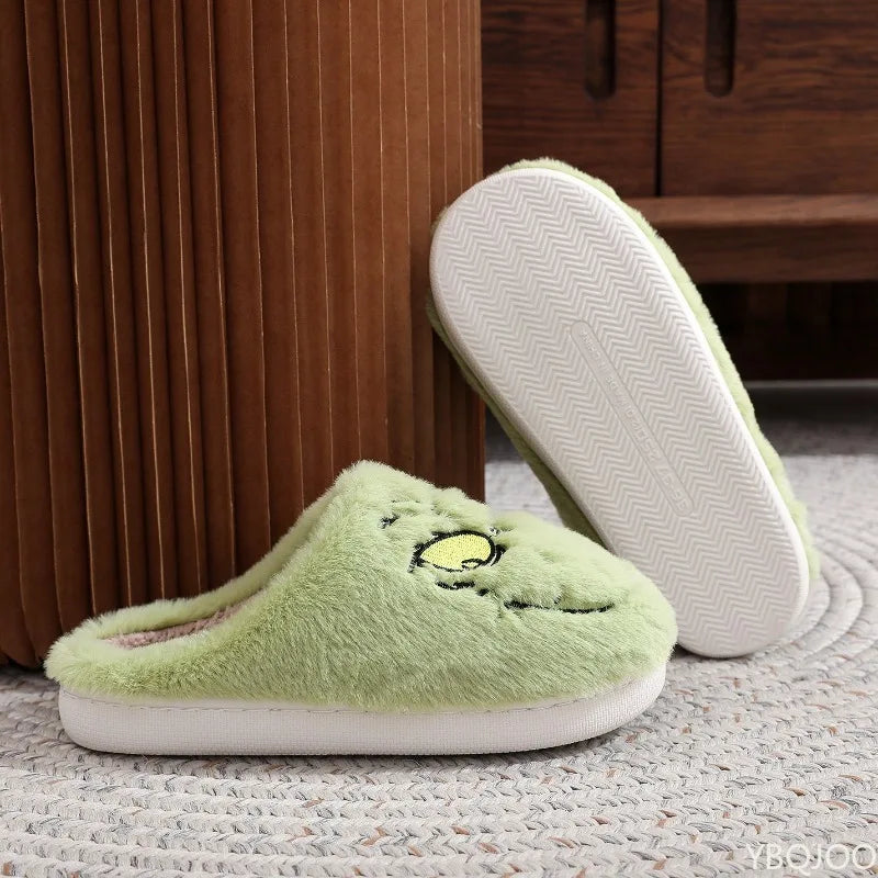💚😈 Grinch Face Slippers – Funny Green Unisex Cozy House Slippers (Perfect Gift!)