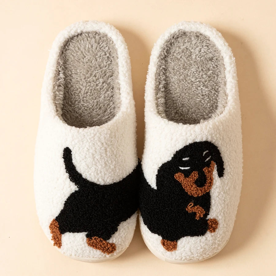 🐶🤍 Dachshund Split-Design Slippers – Cozy Cotton Home Slippers (White) Super Comfy & Cute