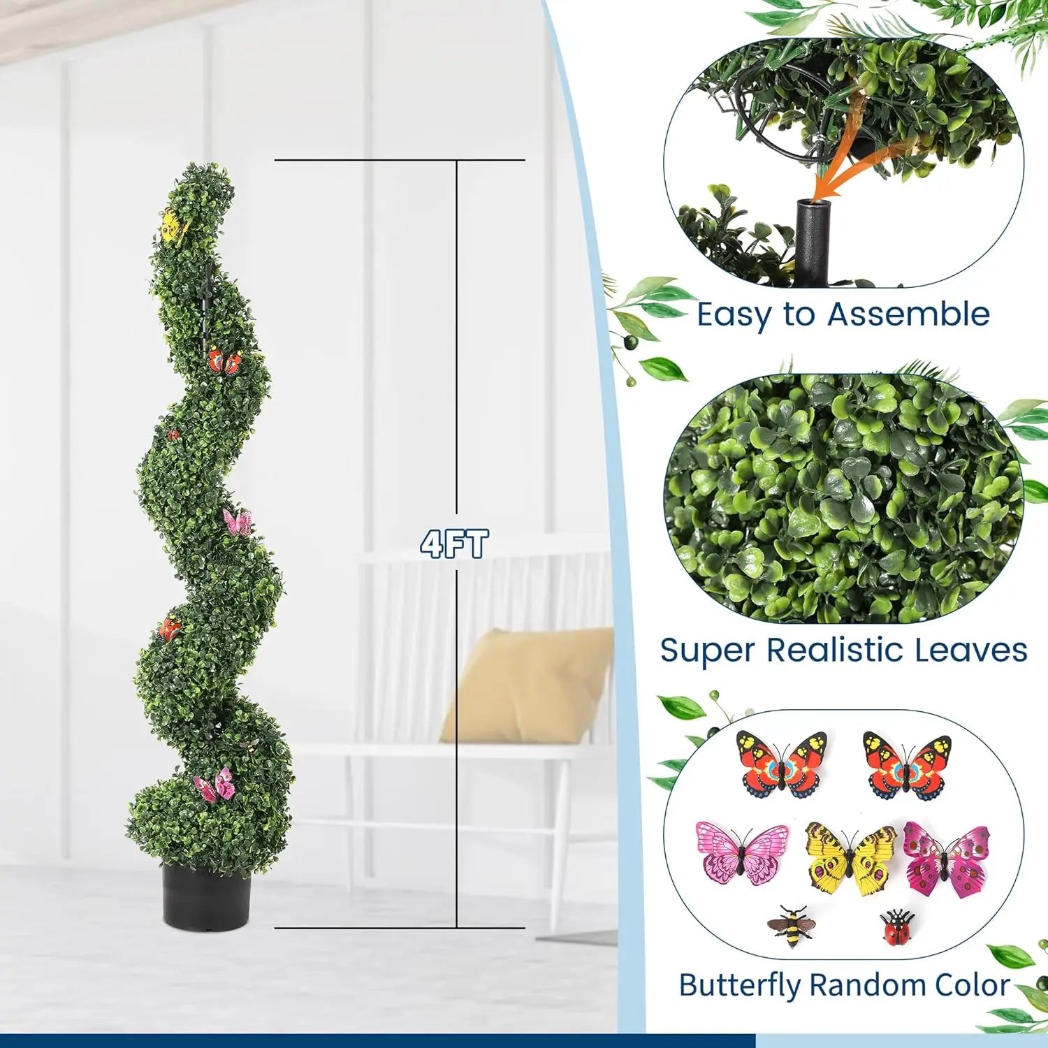 Artificial Spiral Topiary Tree 🌿🌀 | Faux Plant w/ Butterfly (Indoor/Outdoor)