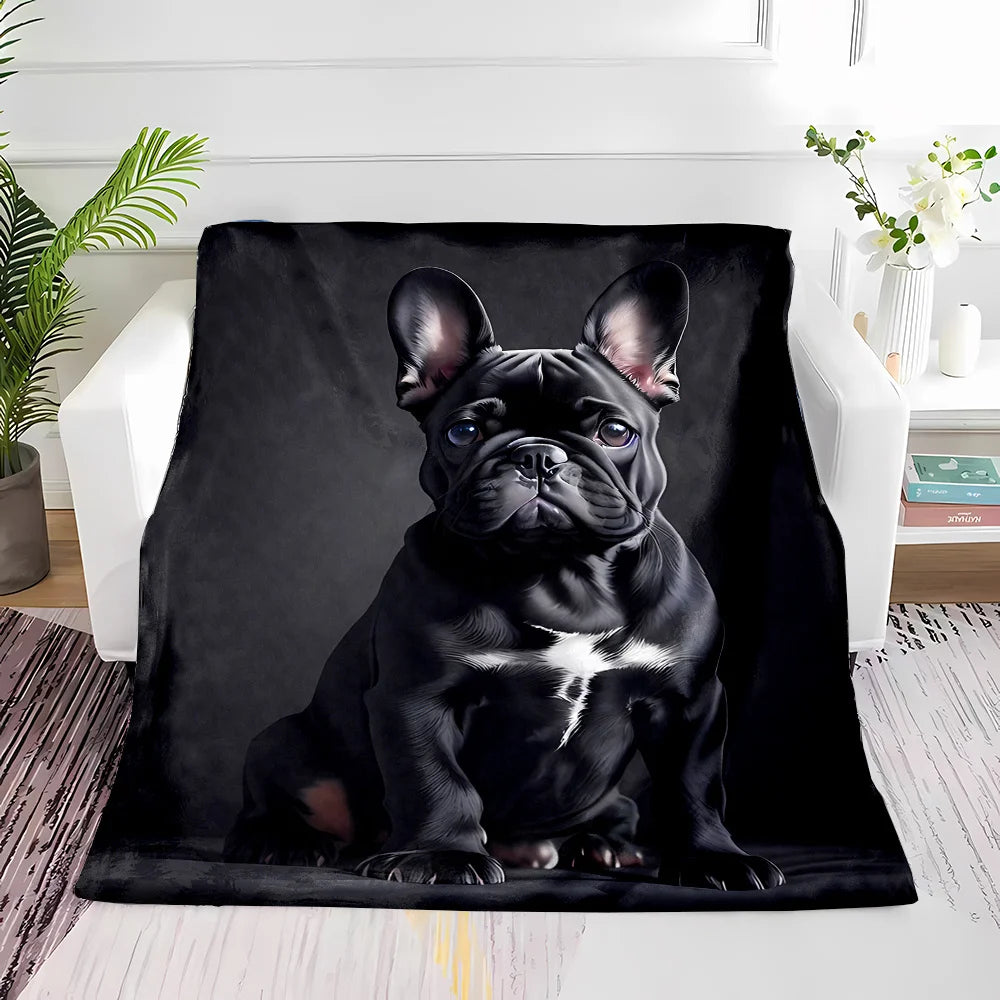 🐶🖤 Black French Bulldog Blanket – Cute Dog Print Throw (4 Sizes)