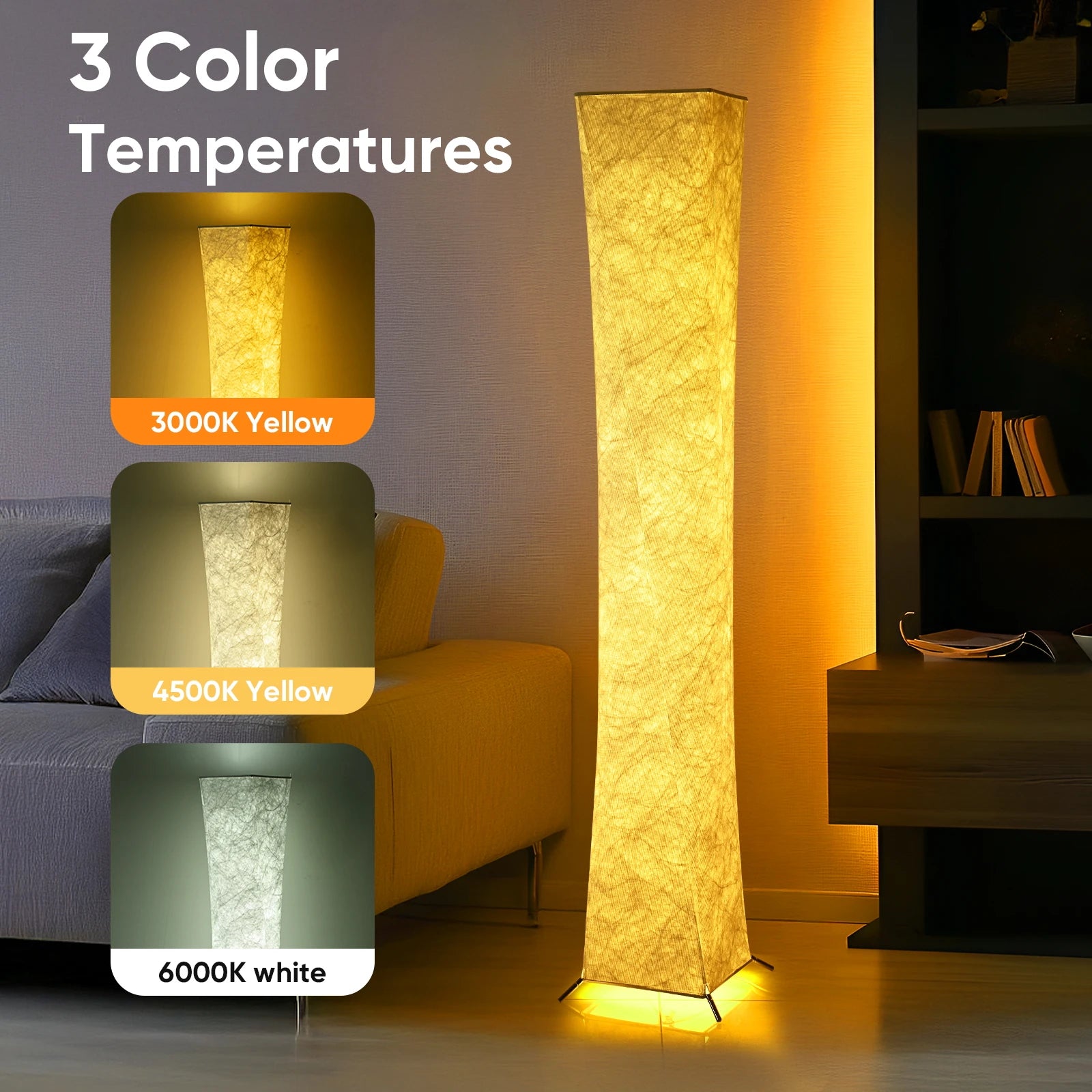 52” Soft Light Floor Lamp ✨🛋️ | Slim Modern Design + Fabric Shade (3 Light Modes)