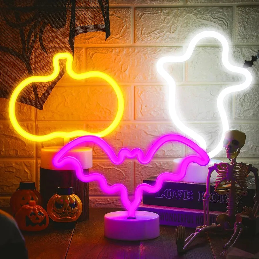 Halloween Neon Signs Set 🎃👻🦇 | 3PCS Bat + Pumpkin + Ghost (LED)