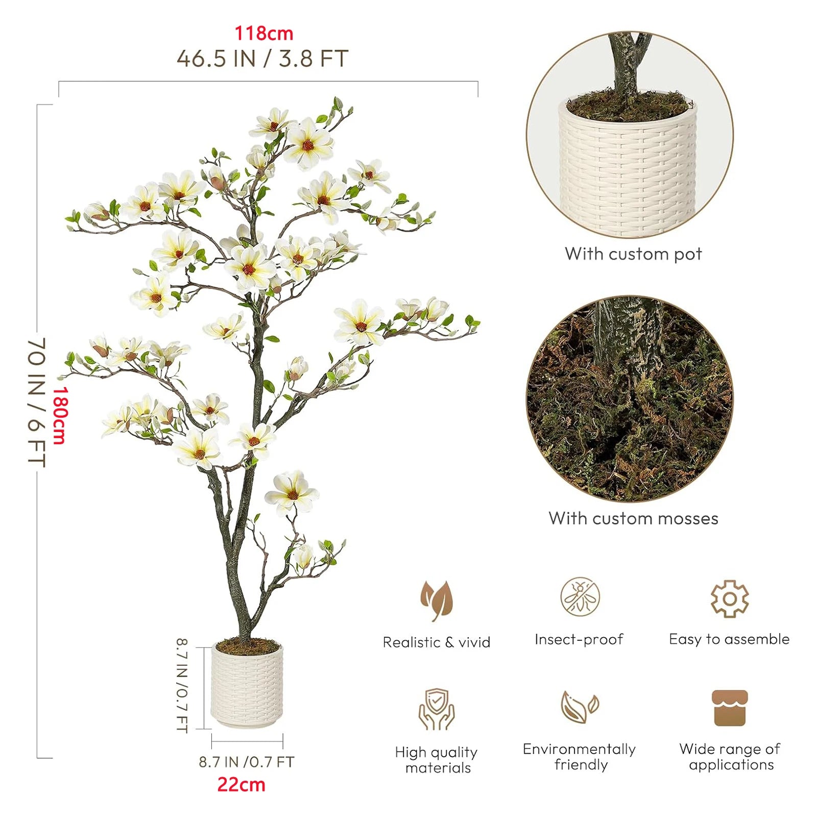 Artificial Magnolia Tree 🌸✨ | Faux Flowering Plant with LED Light (6 Variants)