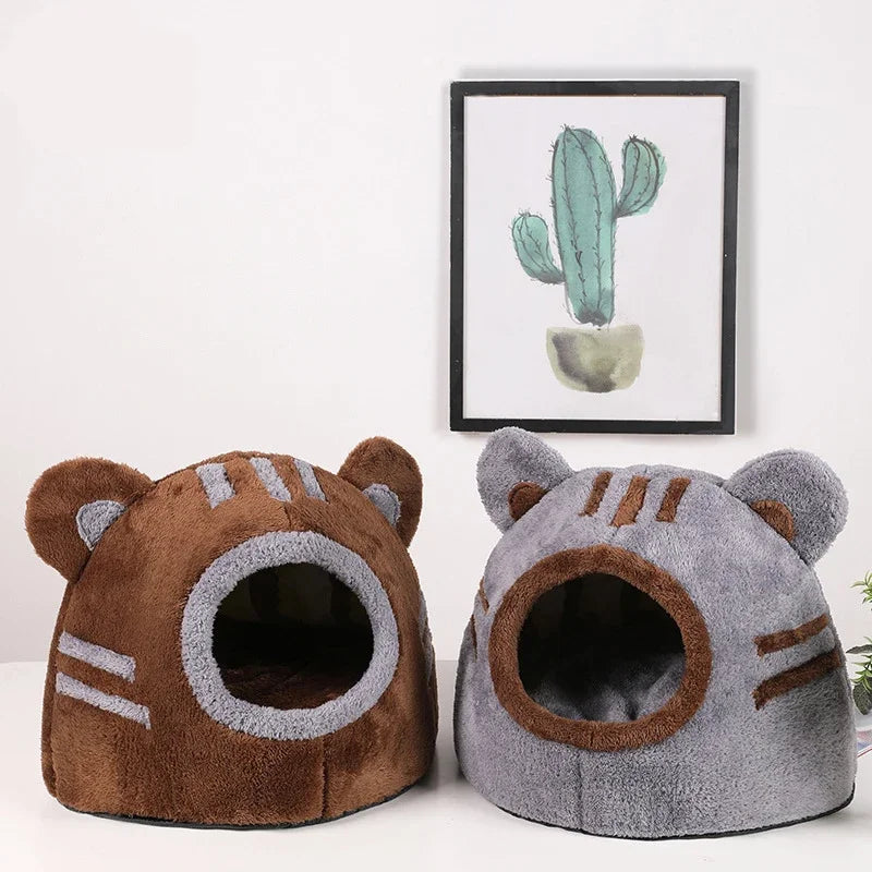 Teddy Ear Pet Nest Bed 🧸🐾✨ | Cozy Cat Cave (S/L, Grey/Brown)