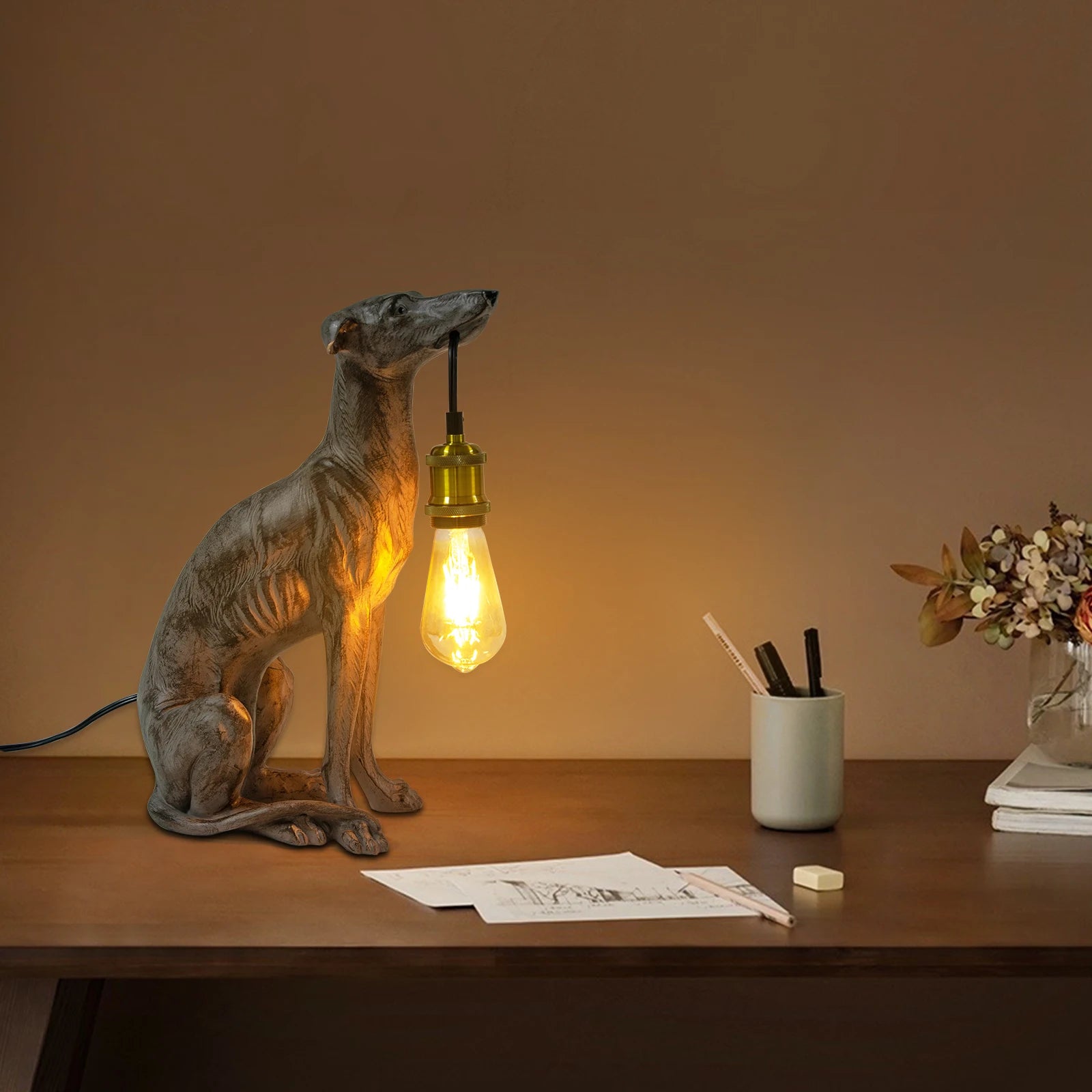 Dog Cable Holder Table Lamp 🐶💡✨ | Cute Decorative Light Sculpture
