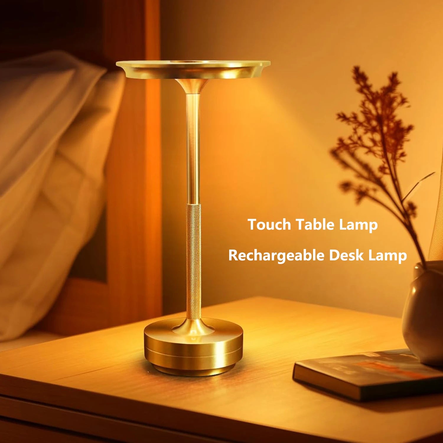 Wireless Touch LED Table Lamp ✨💡 | Portable Dimmable Mood Light (Gold/Silver/Black)