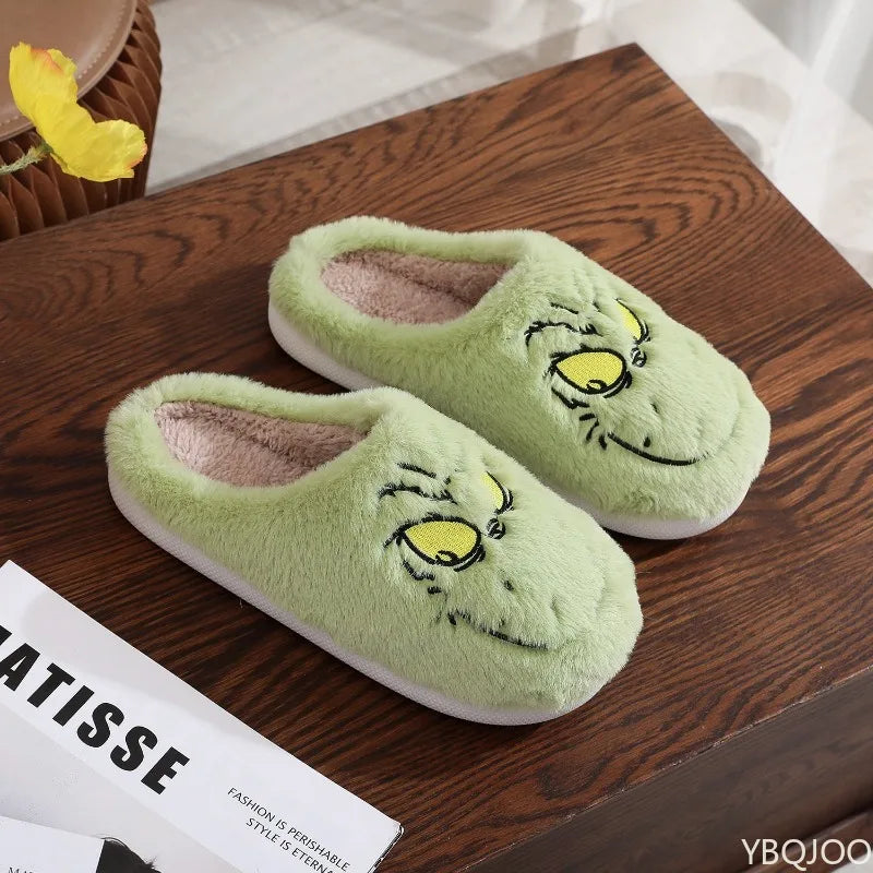 💚😈 Grinch Face Slippers – Funny Green Unisex Cozy House Slippers (Perfect Gift!)