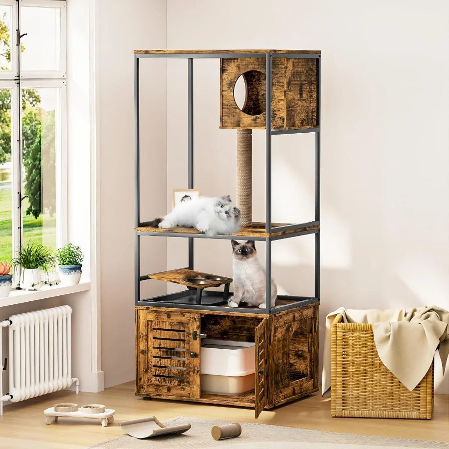 All-in-One Cat Cabinet 🐱🏡✨ | Hidden Litter Box + Feeding Station + Play Top