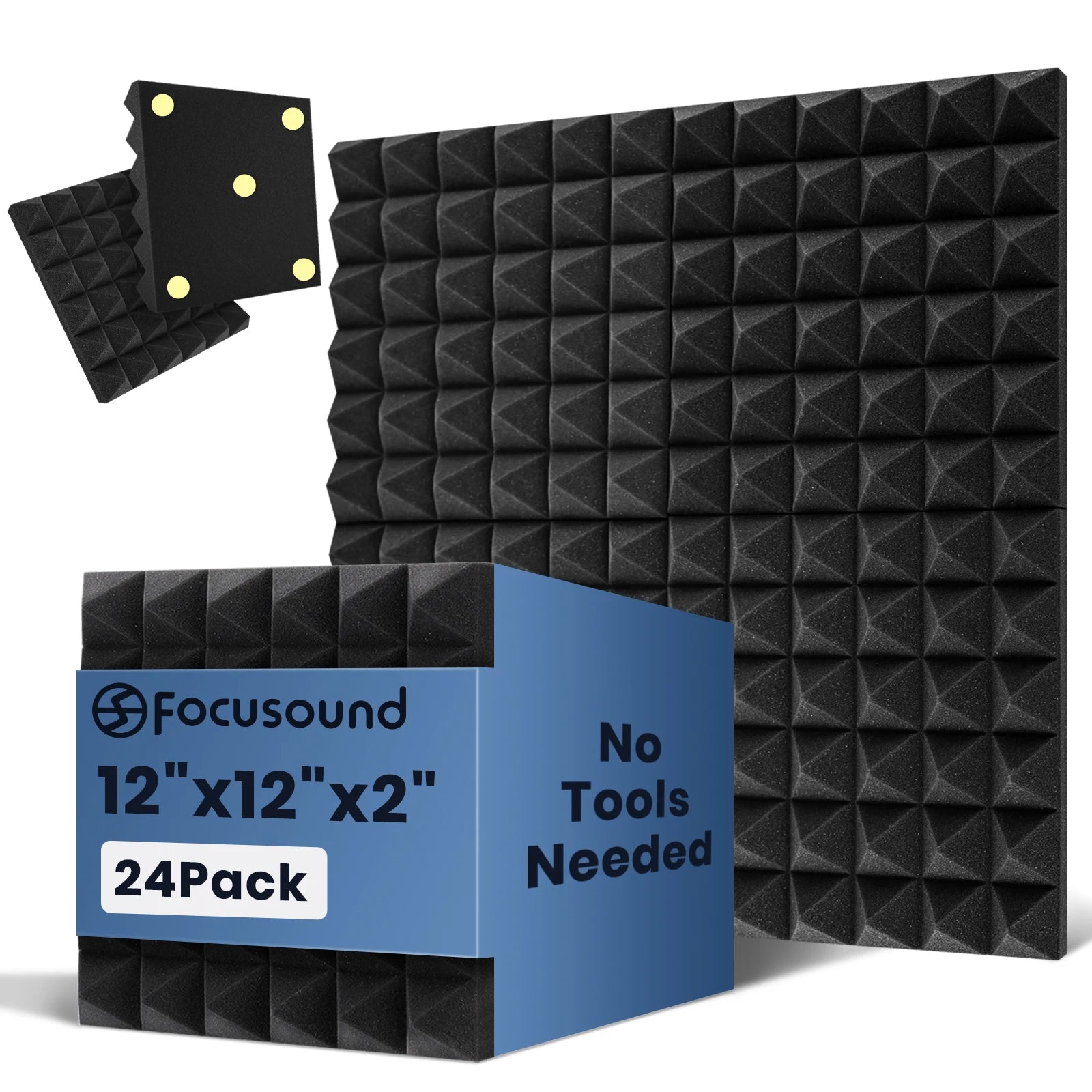 24-Pack Pyramid Acoustic Foam Panels 🎙️✨ | 12”×12”×2” Soundproof Tiles + 120 Adhesive Tabs