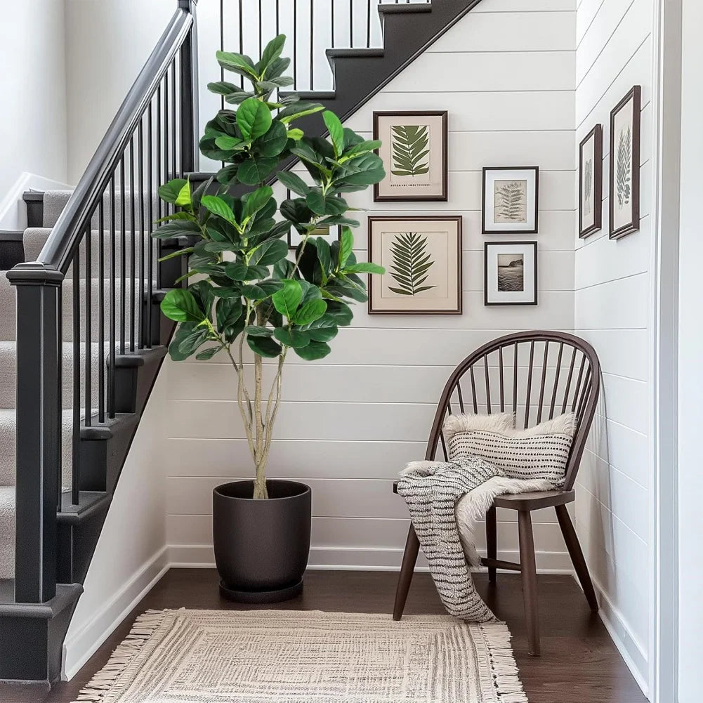 Tall Artificial Fiddle Leaf Fig Tree 🌿✨ | Faux Ficus Lyrata w/ Pot (4–6FT)