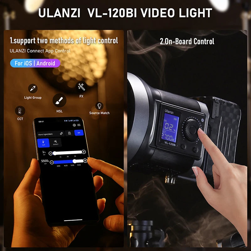 COB Video Light w/ App Control 🎥✨ | V-Mount Studio Light 2700K–6500K (VL200B / VL120C / VL120BI)