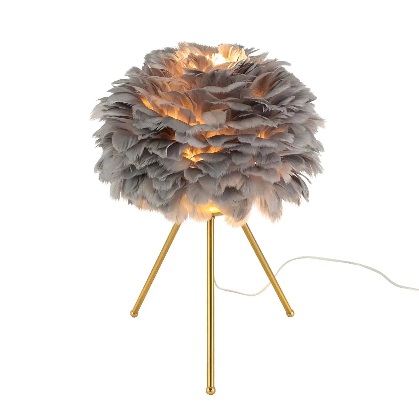 Gray Feather Table Lamp ✨🪶 | Luxury Bedside Light (Gray & Gold)