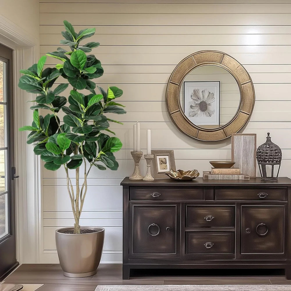 Tall Artificial Fiddle Leaf Fig Tree 🌿✨ | Faux Ficus Lyrata w/ Pot (4–6FT)