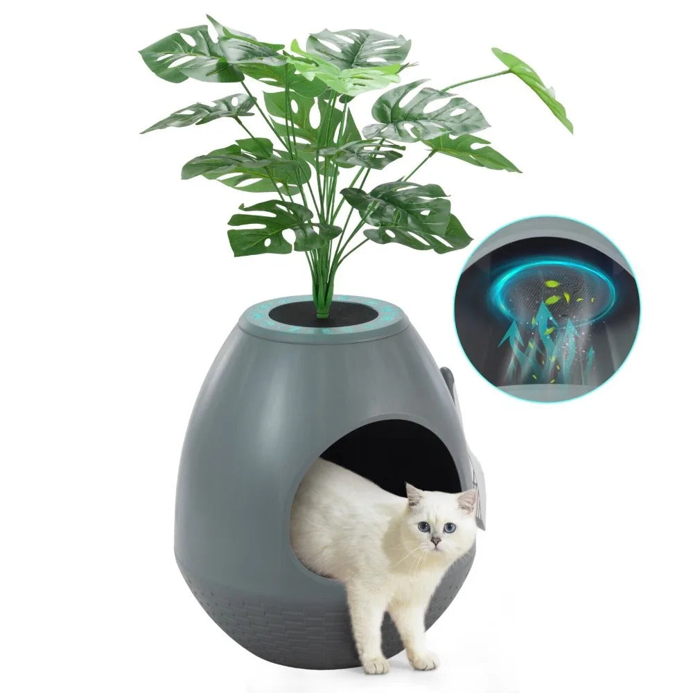 Egg-Shaped Smart Litter Box Planter 🌿🐱✨ | Odor Control Semi-Enclosed Cat Toilet