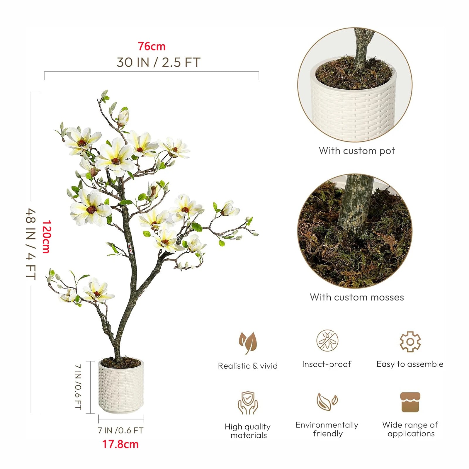 Artificial Magnolia Tree 🌸✨ | Faux Flowering Plant with LED Light (6 Variants)