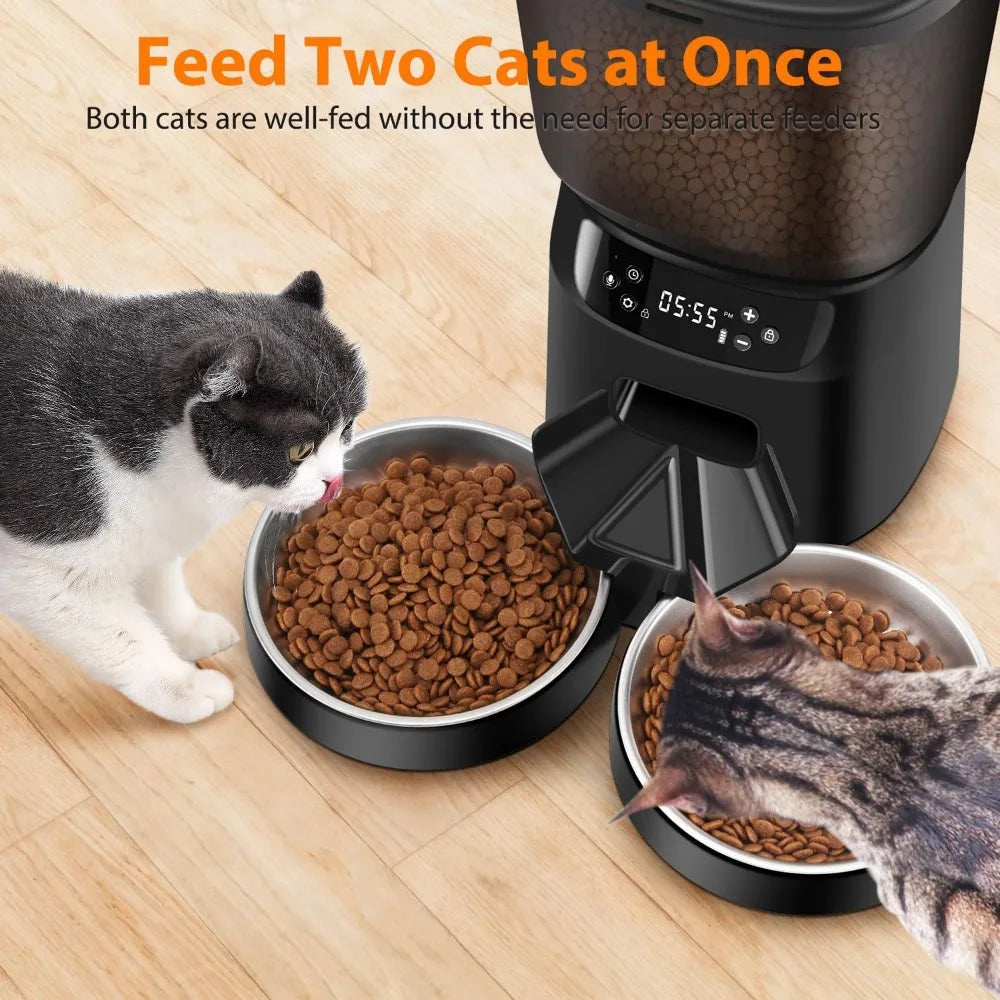 5L Double Automatic Cat Feeder 🐱🐱🍽️ | 2 Stainless Bowls + Timer (Up to 20 Cups)