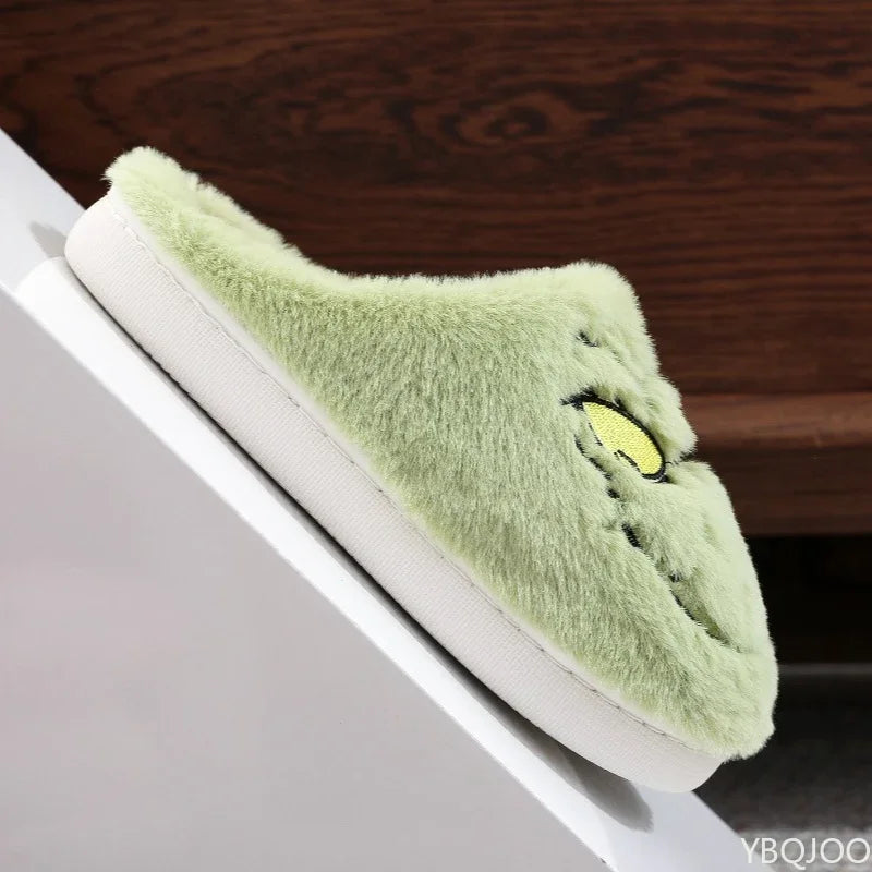 💚😈 Grinch Face Slippers – Funny Green Unisex Cozy House Slippers (Perfect Gift!)