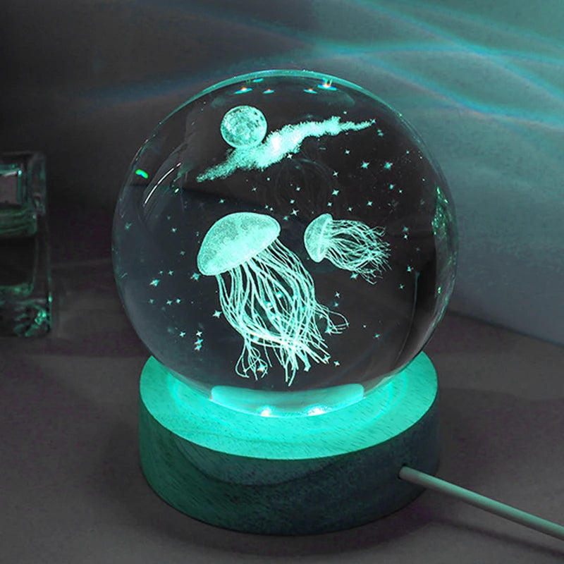 3D Jellyfish Crystal Ball Night Light 🪼✨ | Laser Engraved LED (USB Plug-In)