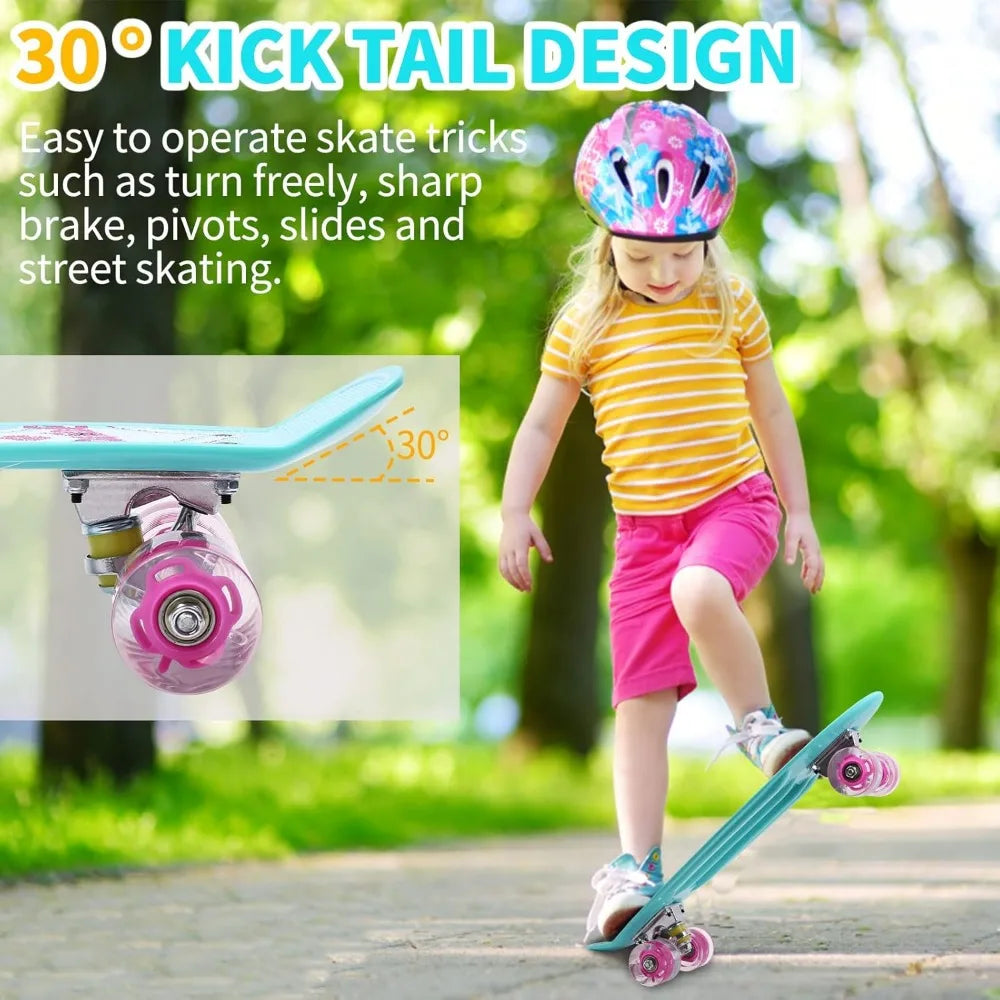 🦄💙 Blue Unicorn Mini Skateboard 22” – Kids Complete Cruiser with Flashing LED Wheels
