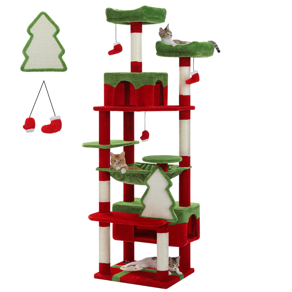 Large Cat Tree Tower 🐱🏡 | Scratching Posts + Hammock + Toys (136/164/184cm)