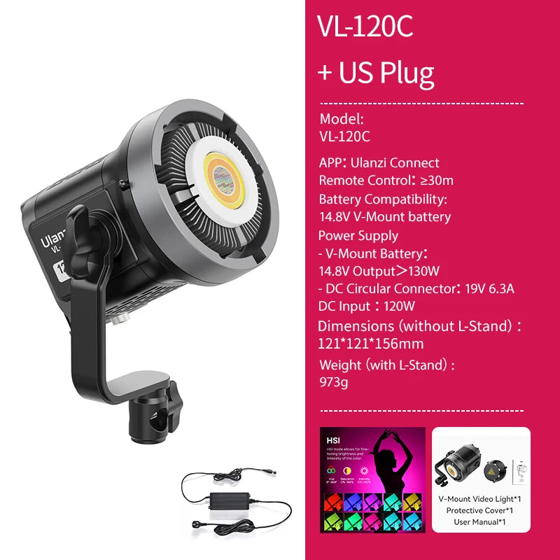 COB Video Light w/ App Control 🎥✨ | V-Mount Studio Light 2700K–6500K (VL200B / VL120C / VL120BI)