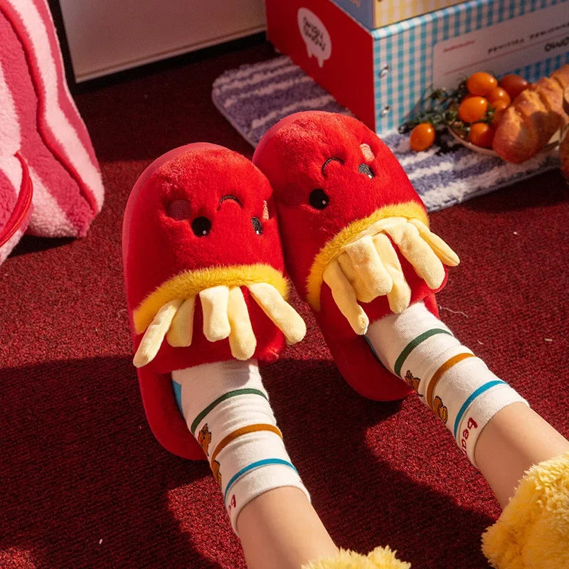 🍔🍟😆 Funny Food Slippers – Bao/Baosi, Fries Bag & Snack Faces (Unisex Indoor Slippers)