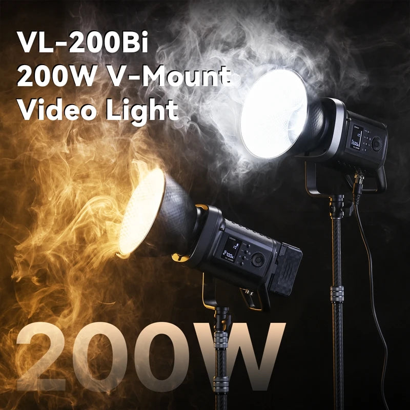 VL200BI 200W COB Video Light 🎥✨ | Bi-Color 2700K–6500K + Wireless Control (V-Mount, CRI 95+)