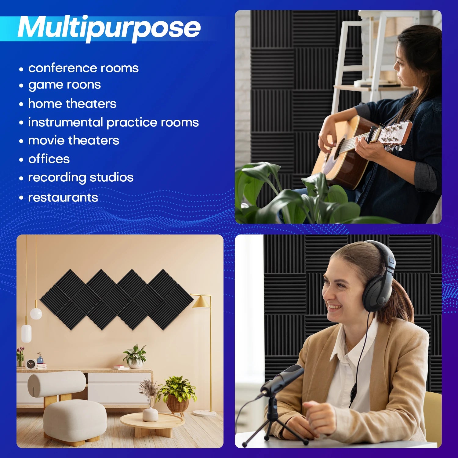 96-Pack Acoustic Foam Panels 🎙️✨ | Sound Absorbing Wall Tiles for Studio & Home Theater