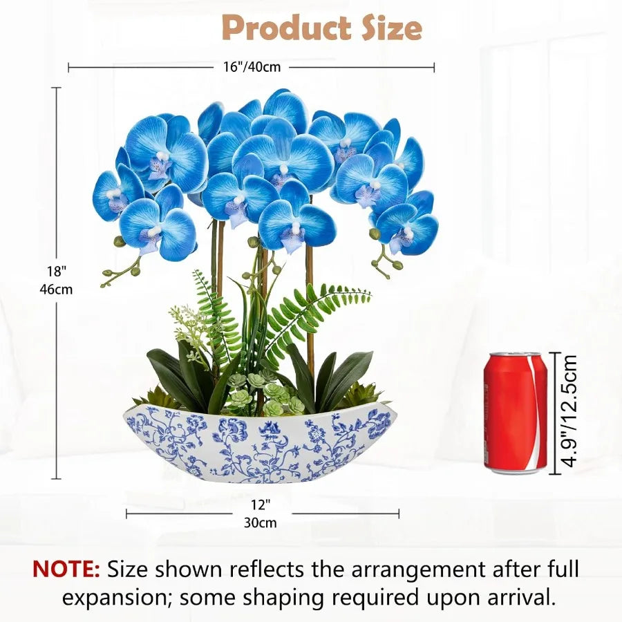 18” Blue Orchid Arrangement 💙🌸 | Faux Silk Flowers w/ Ceramic Pot