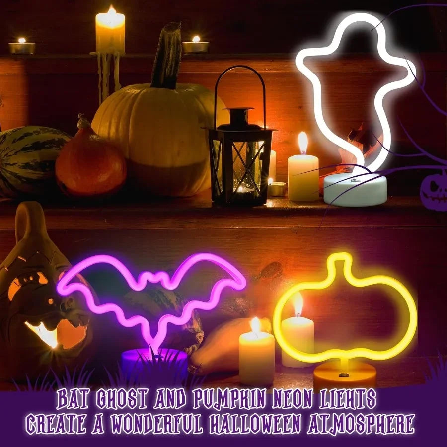 Halloween Neon Signs Set 🎃👻🦇 | 3PCS Bat + Pumpkin + Ghost (LED)