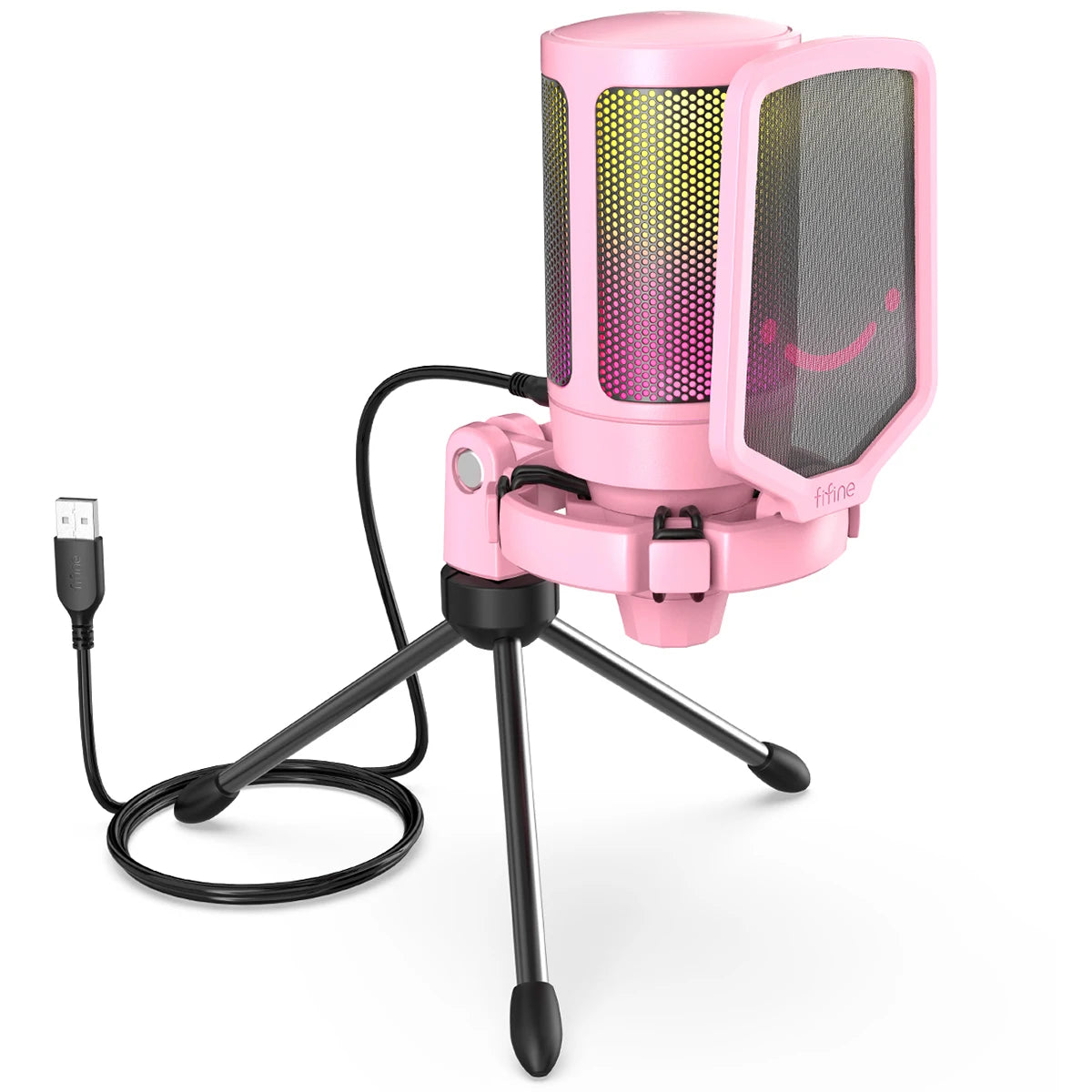 AmpliGame USB Gaming Microphone 🎮🎙️✨ | Condenser Mic w/ Pop Filter + Shock Mount (Pink/White/Black)