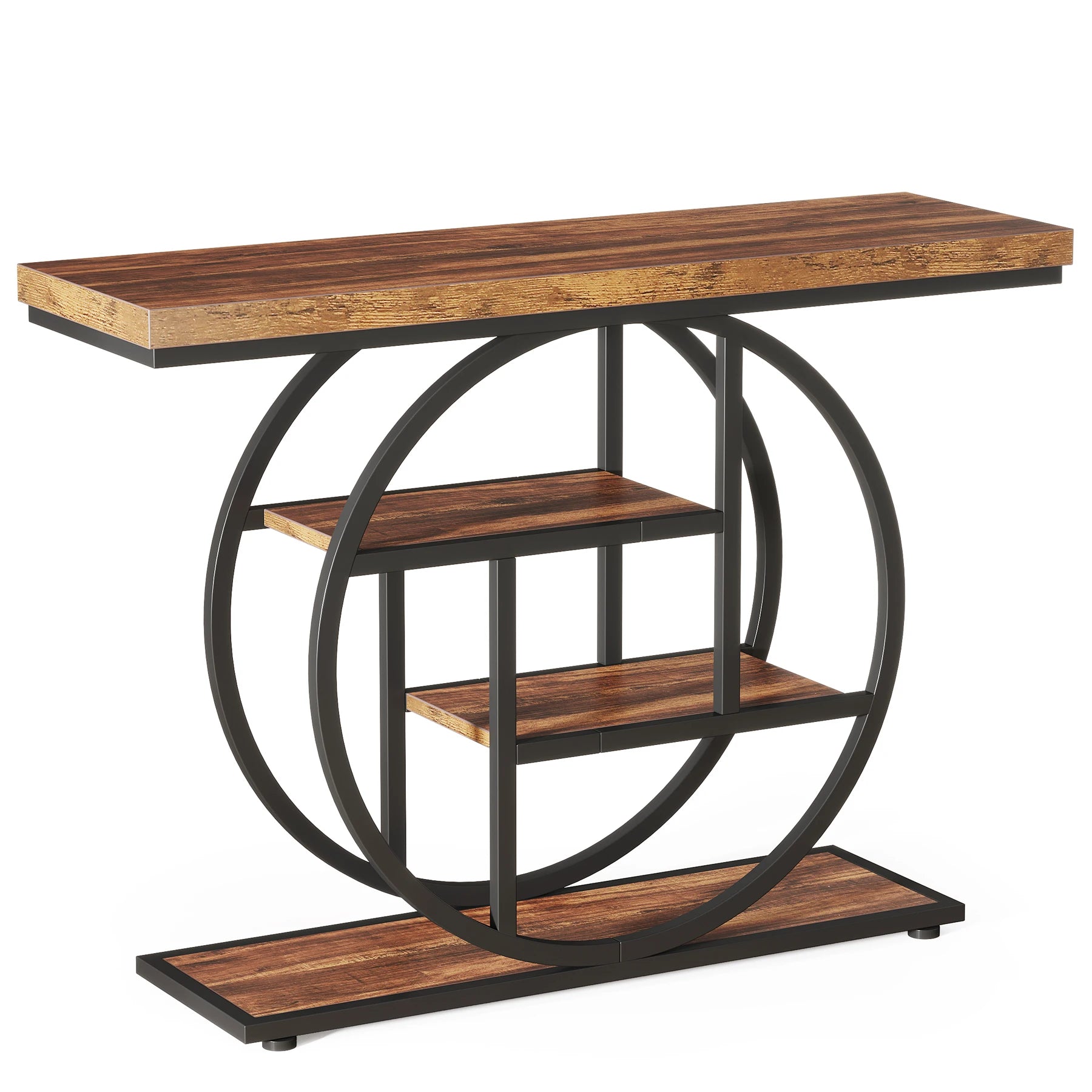 Modern 2-Ring Console Table ✨⭕ | 2-Tier Shelves + Wood Top (5 Colors)
