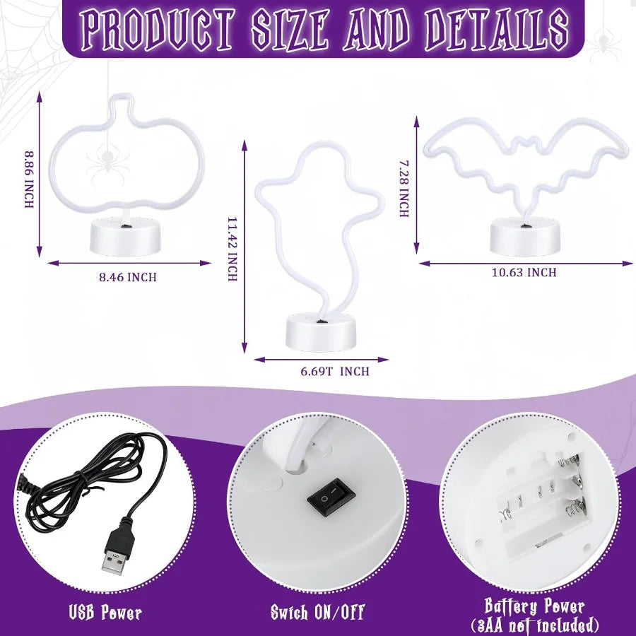 Halloween Neon Signs Set 🎃👻🦇 | 3PCS Bat + Pumpkin + Ghost (LED)