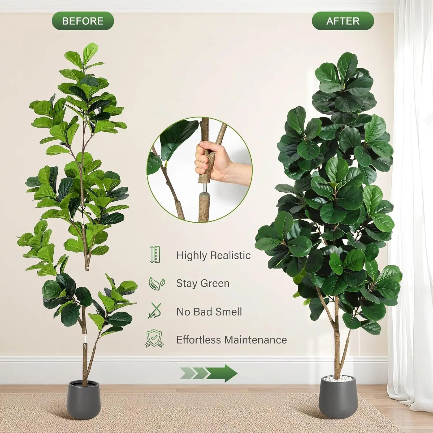 Artificial Fiddle Leaf Fig Tree 🌿✨ | Realistic Faux Ficus (4–7FT)