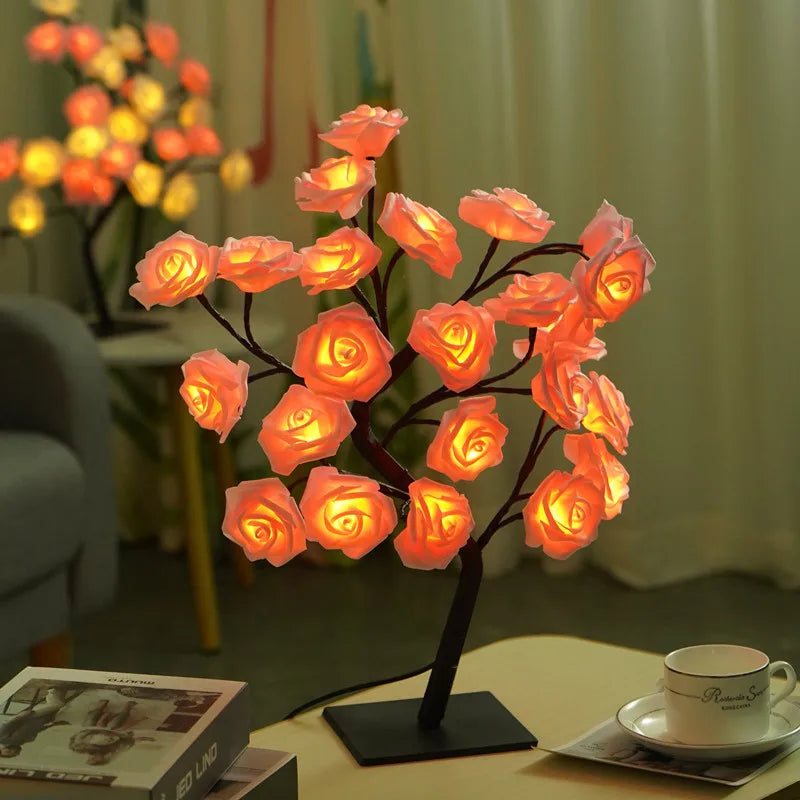 LED Rose Tree Table Lamp 🌹✨ | 24 LEDs + 3 Light Modes (USB Powered)