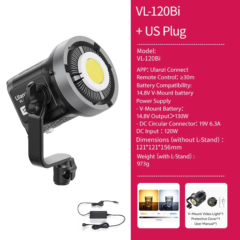 COB Video Light w/ App Control 🎥✨ | V-Mount Studio Light 2700K–6500K (VL200B / VL120C / VL120BI)